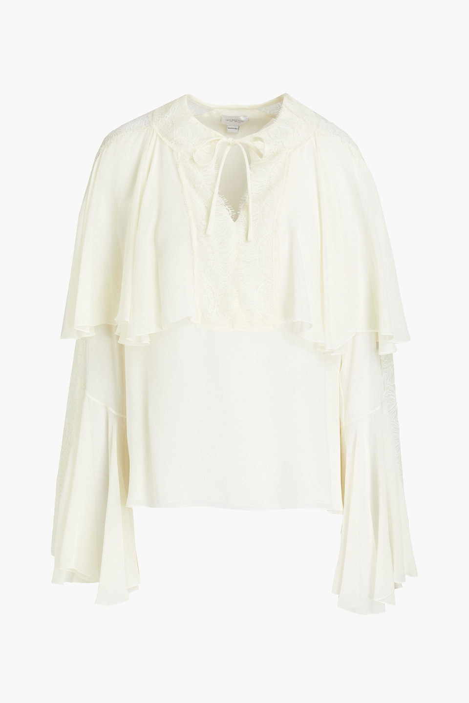 giambattista valli - ruffled lace-trimmed silk-georgette blouse - white - it 40