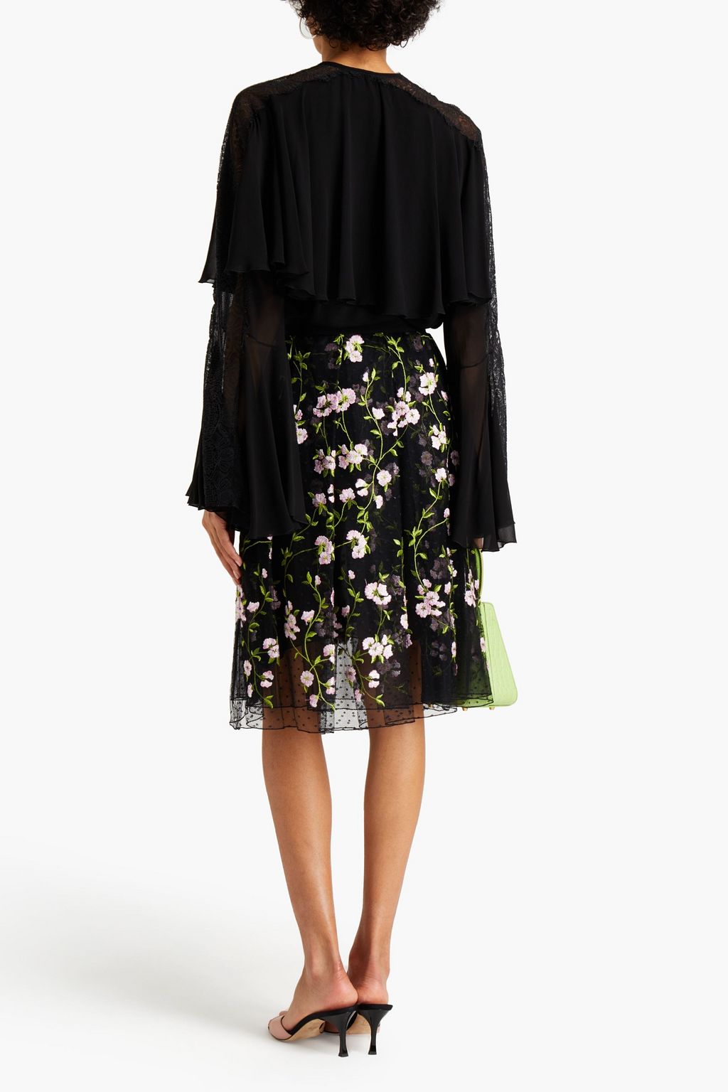 GIAMBATTISTA VALLI Ruffled lace-trimmed silk-georgette blouse
