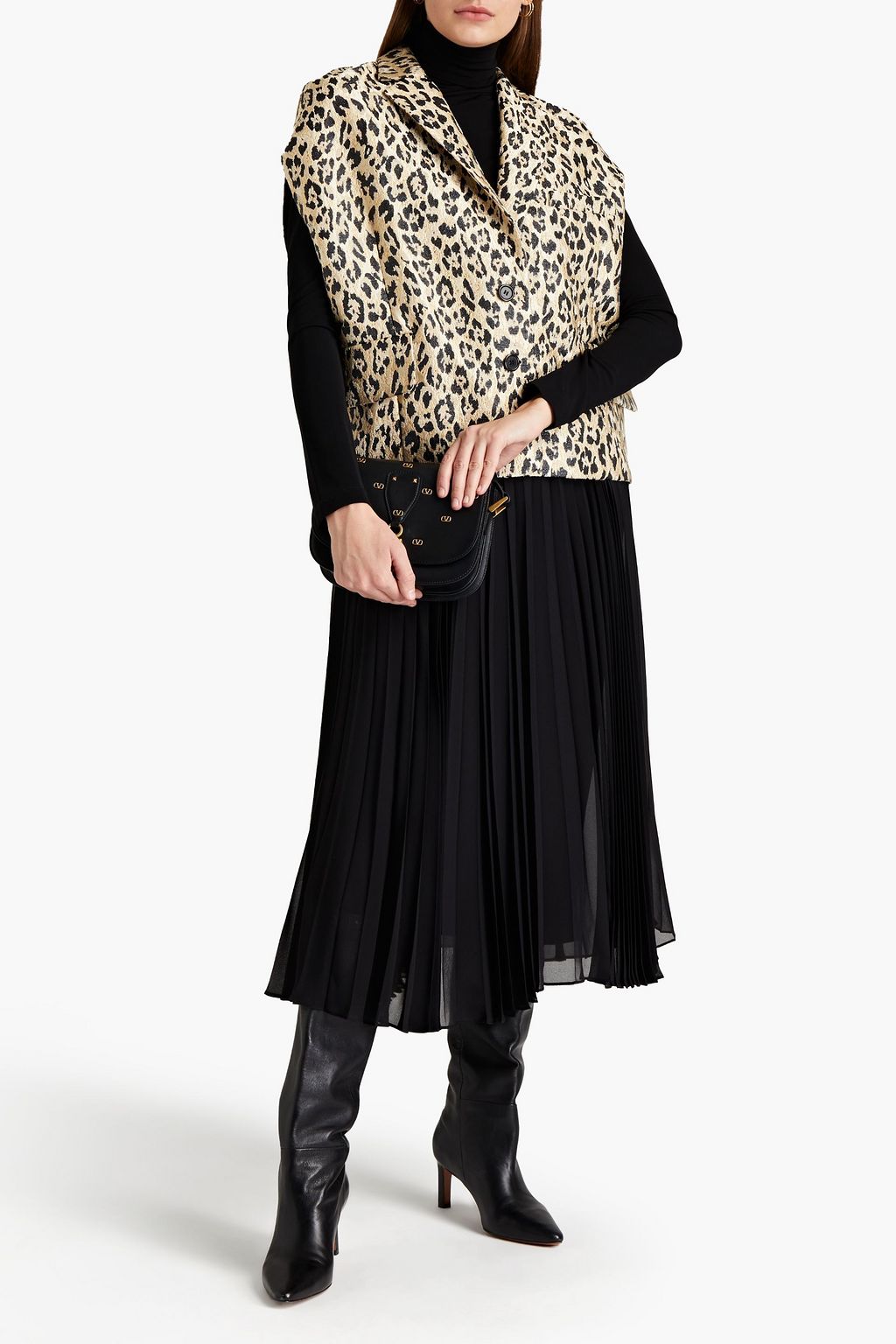 VALENTINO GARAVANI Weste aus Jacquard mit Metallic-Effekt und Leopardenprint
