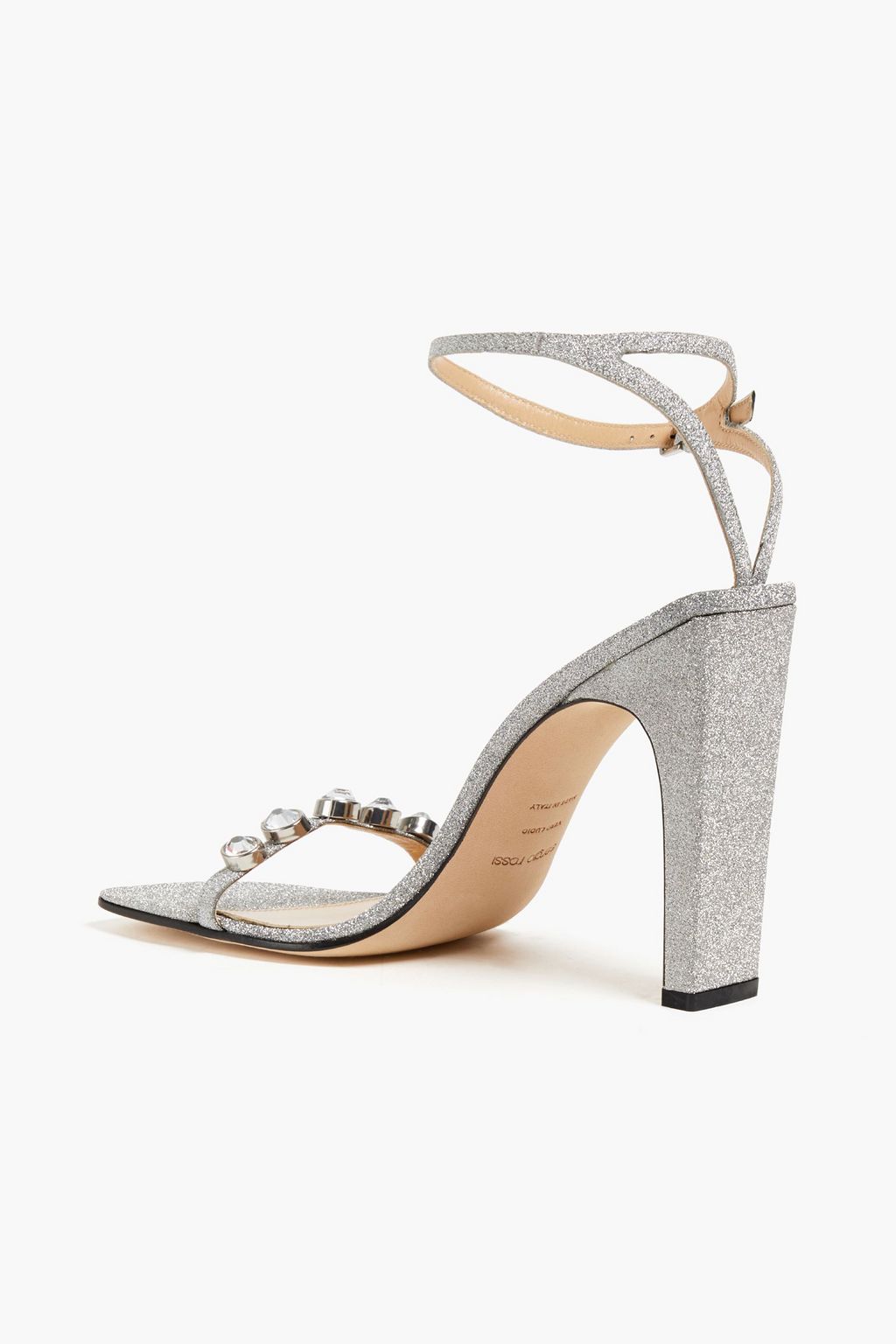 SERGIO ROSSI Embellished glittered leather sandals