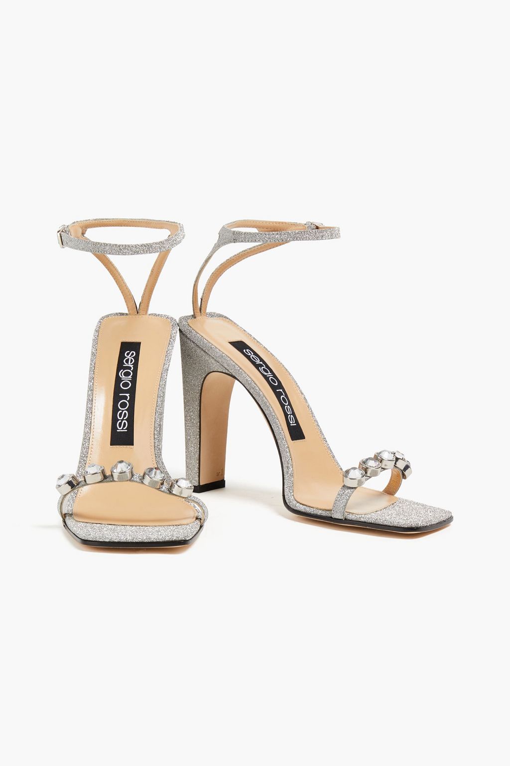 SERGIO ROSSI Embellished glittered leather sandals