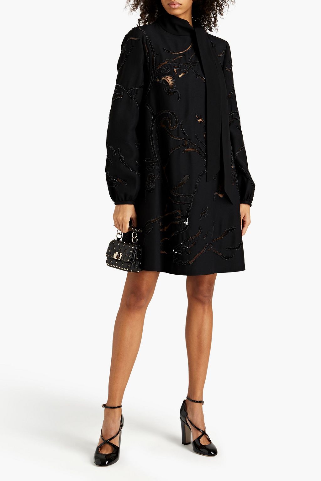 VALENTINO GARAVANI Embellished wool and silk-blend crepe dress