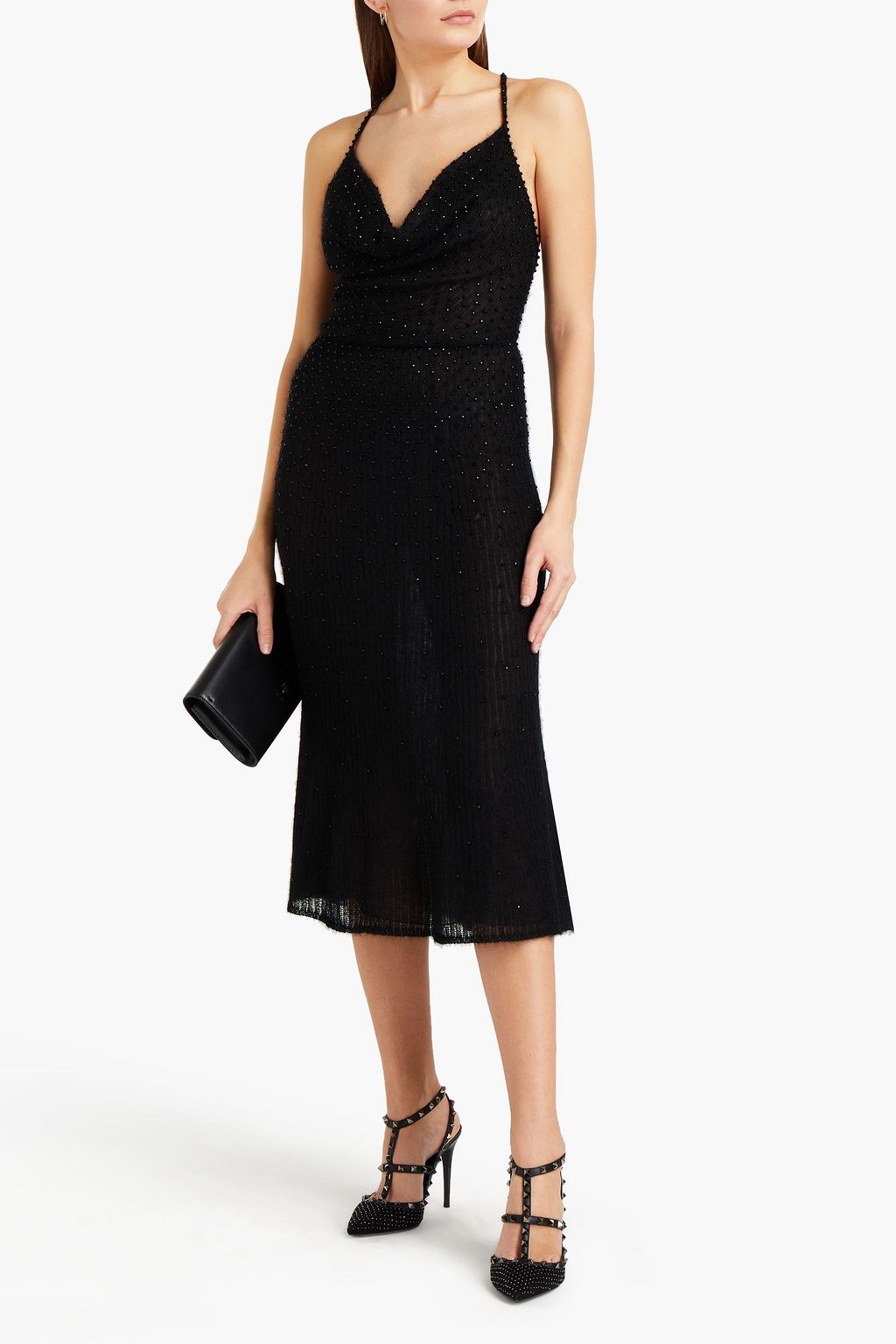 VALENTINO GARAVANI Bead-embellished mohair-blend midi dress
