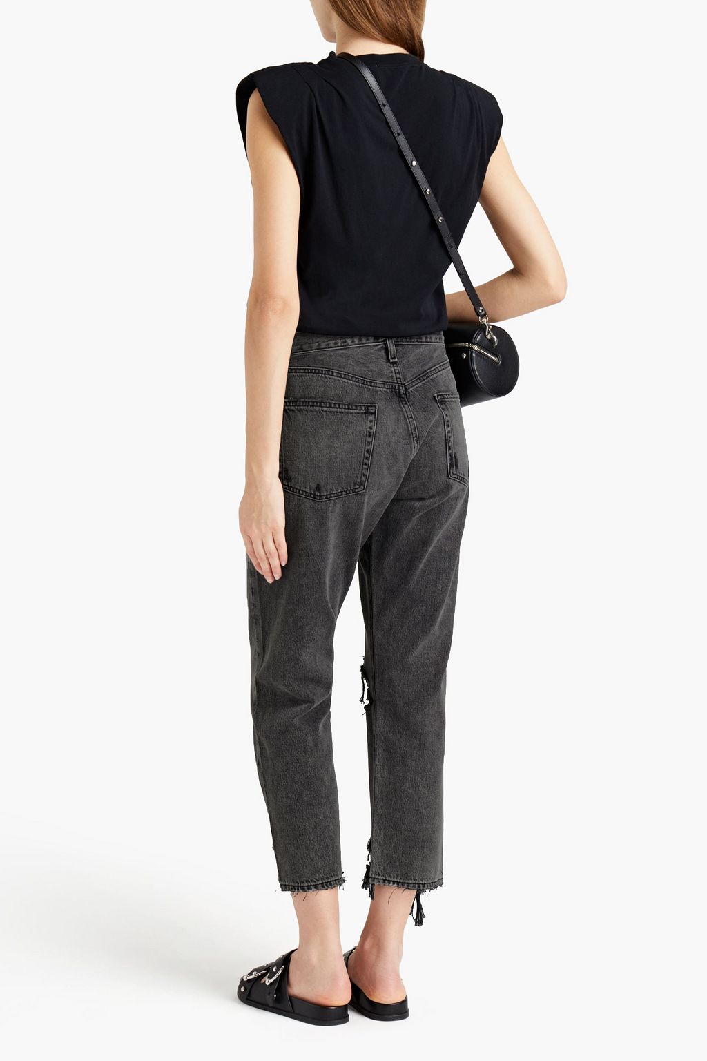 FRAME Le Slouch cropped distressed high-rise straight-leg jeans