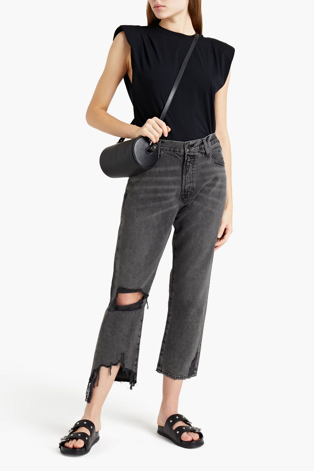 FRAME Le Slouch cropped distressed high-rise straight-leg jeans