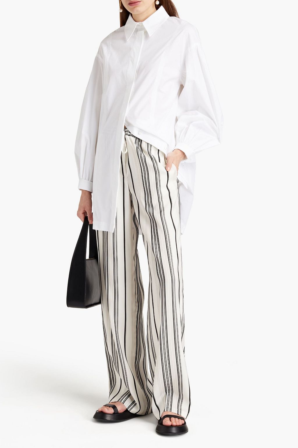 JIL SANDER Striped silk-jacquard wide-leg pants