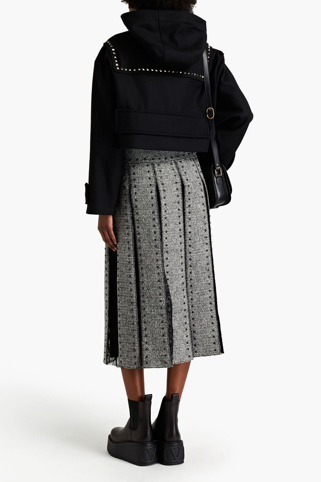 VALENTINO GARAVANI Cropped Kapuzenjacke aus Wollfilz mit Nieten