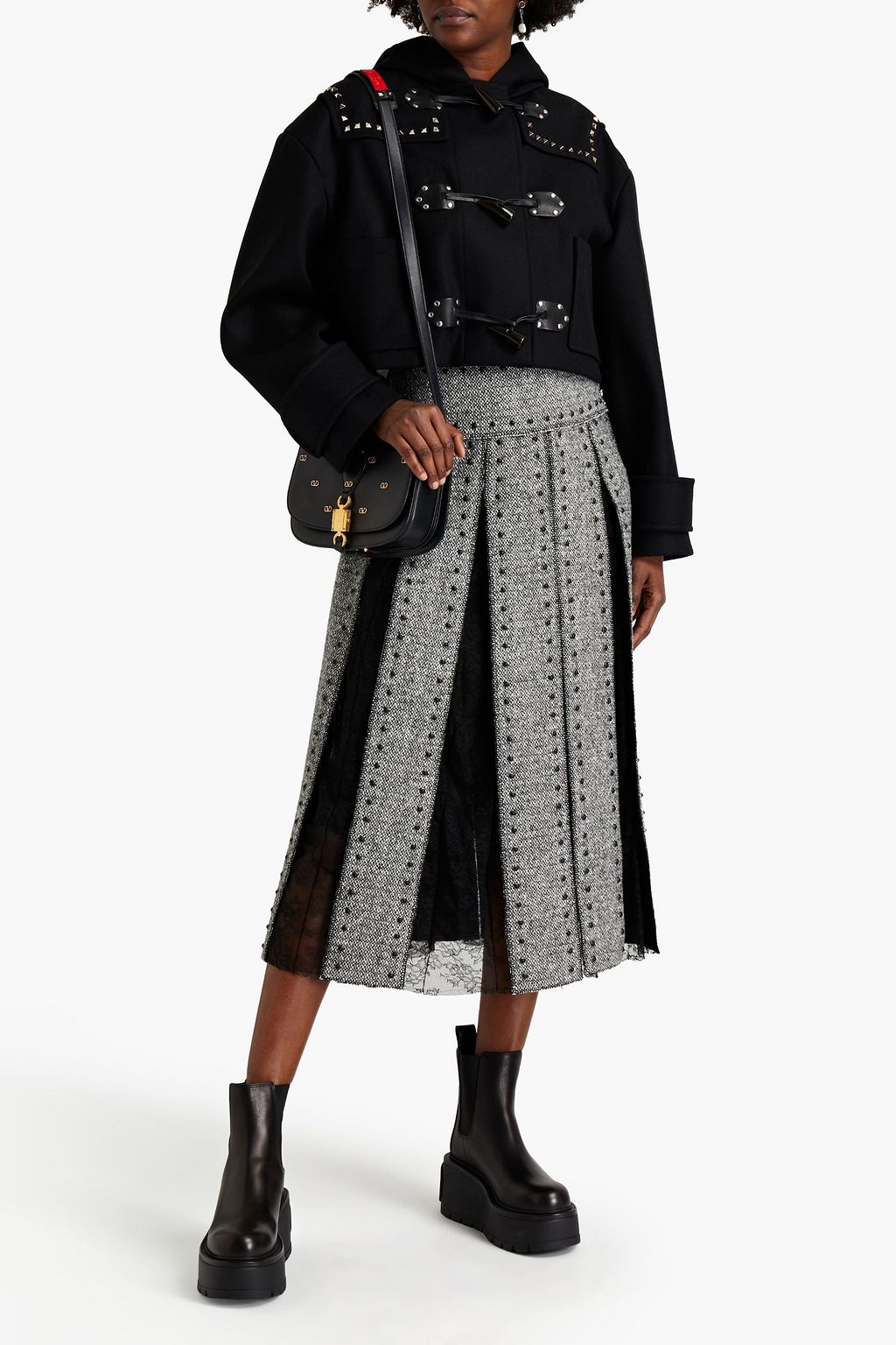 VALENTINO GARAVANI Cropped Kapuzenjacke aus Wollfilz mit Nieten