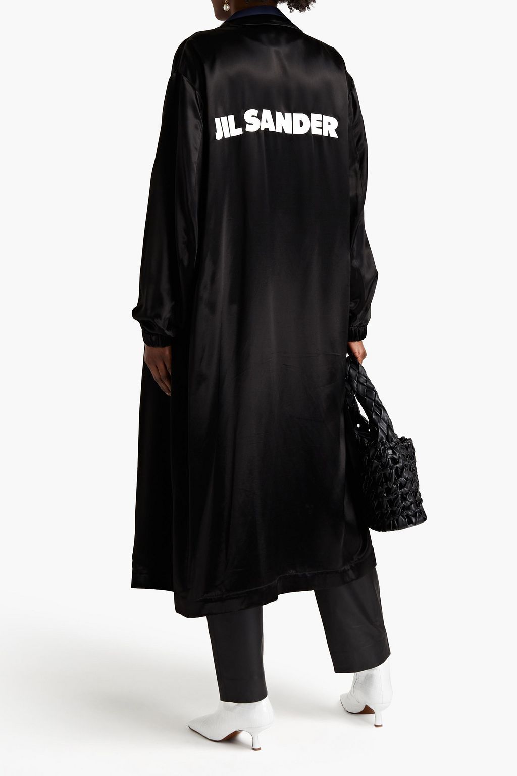 JIL SANDER معطف من الساتان مزين بطبعة مع أزرار مزدوجة