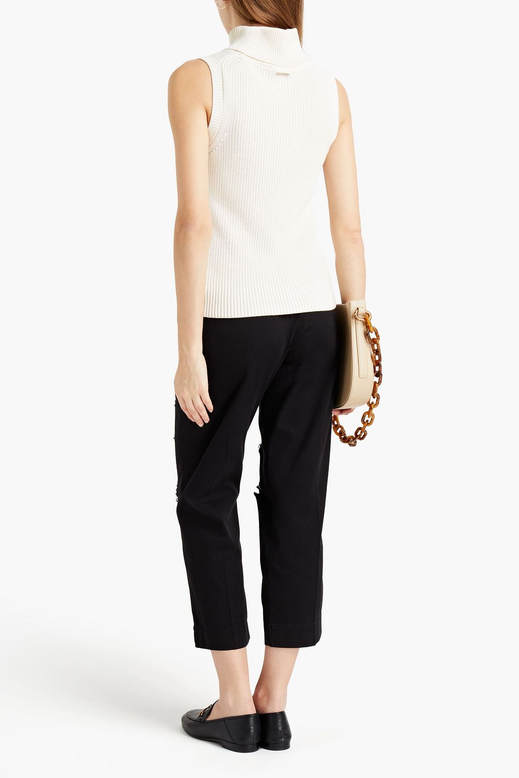 FRAME Le Tomboy distressed cotton-twill straight-leg pants