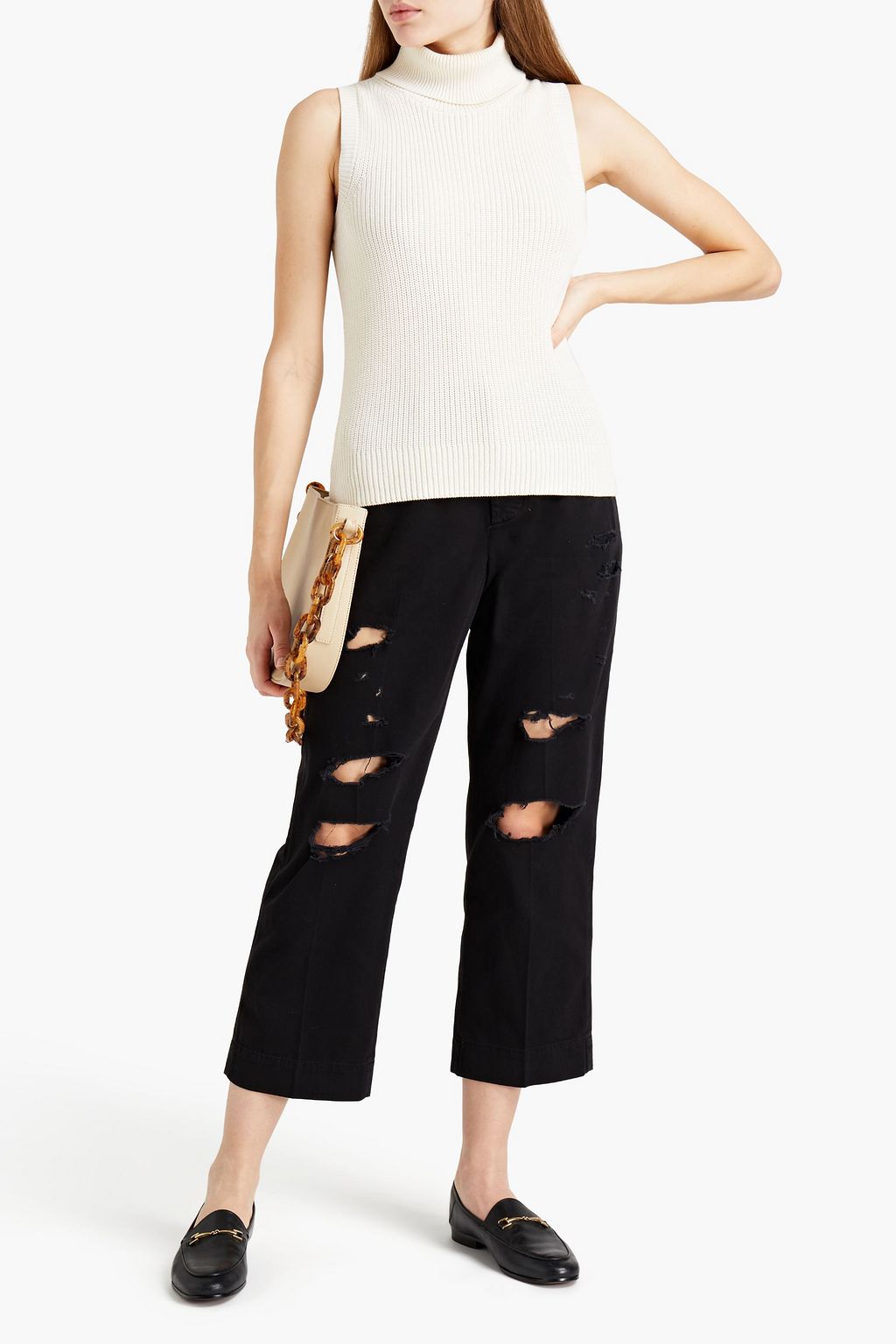 FRAME Le Tomboy distressed cotton-twill straight-leg pants