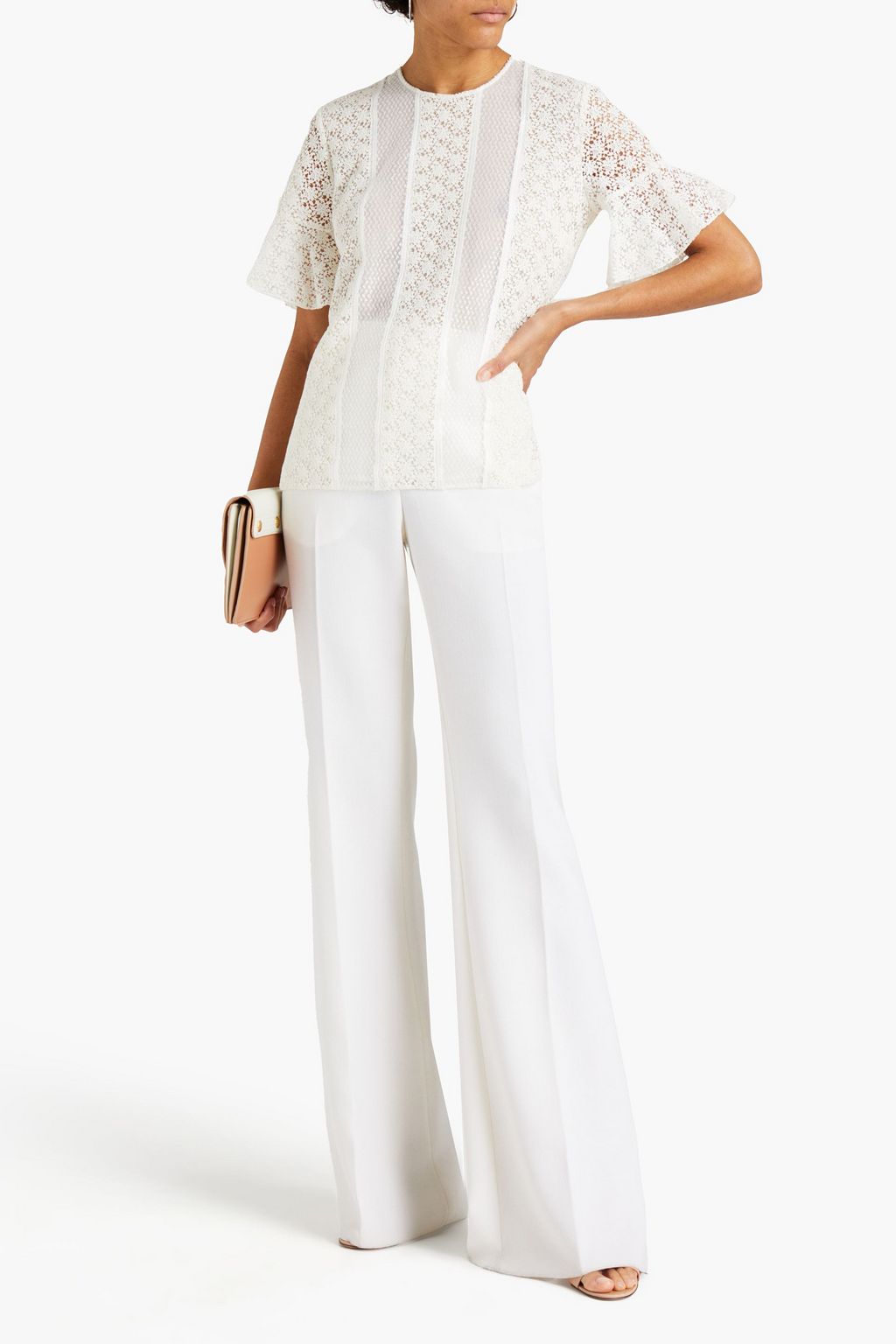 GIAMBATTISTA VALLI Paneled cotton-blend guipure lace top
