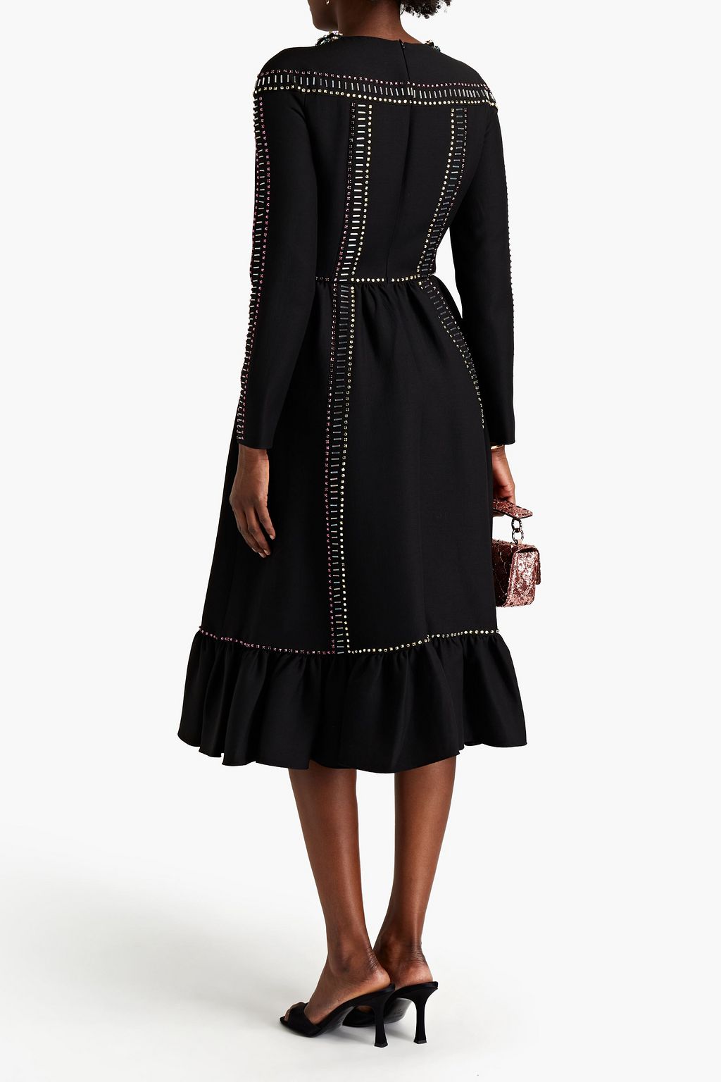 VALENTINO GARAVANI Gathered embellished wool and silk-blend midi dress