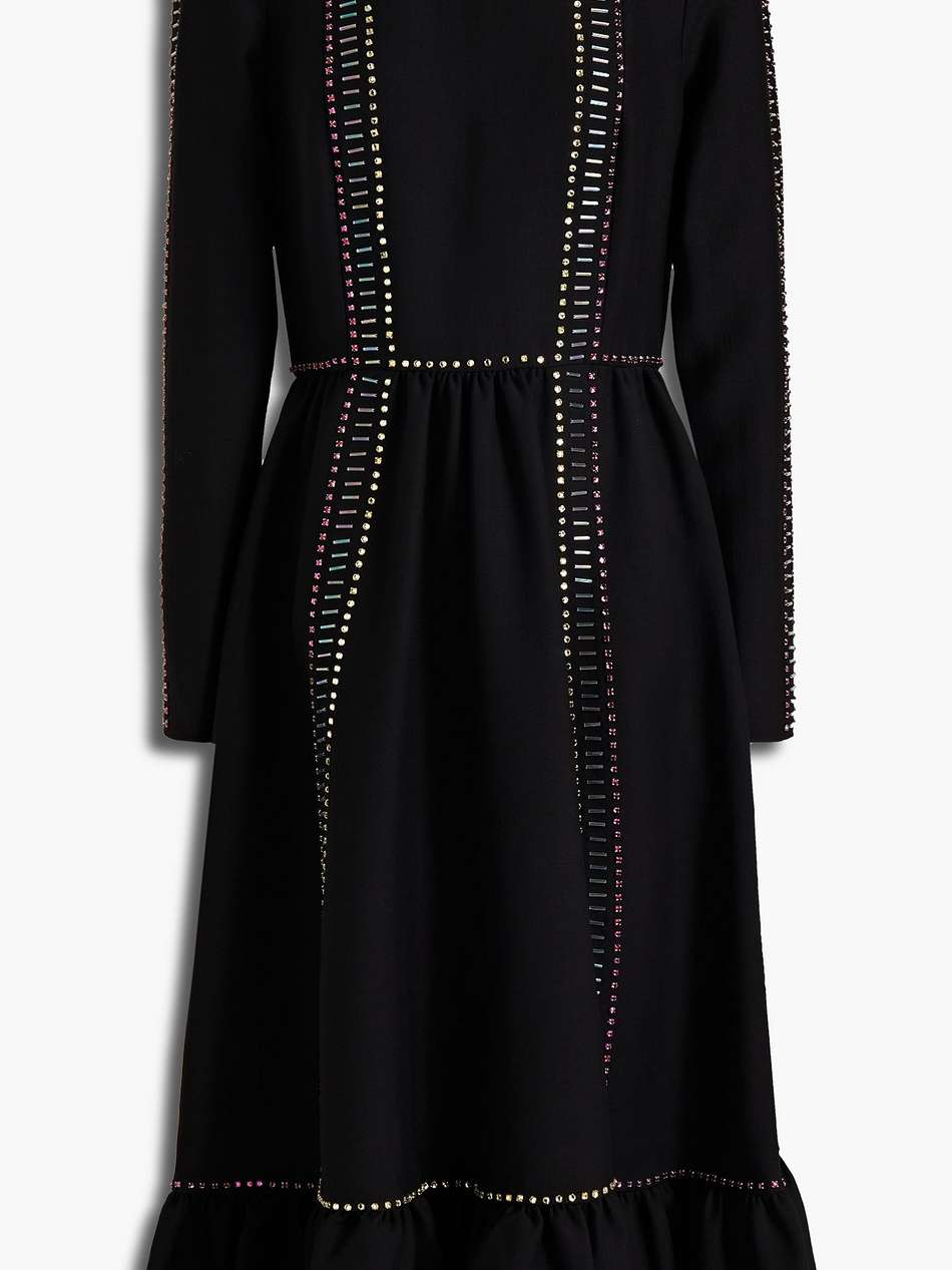 gathered embellished wool and silk-blend midi dress