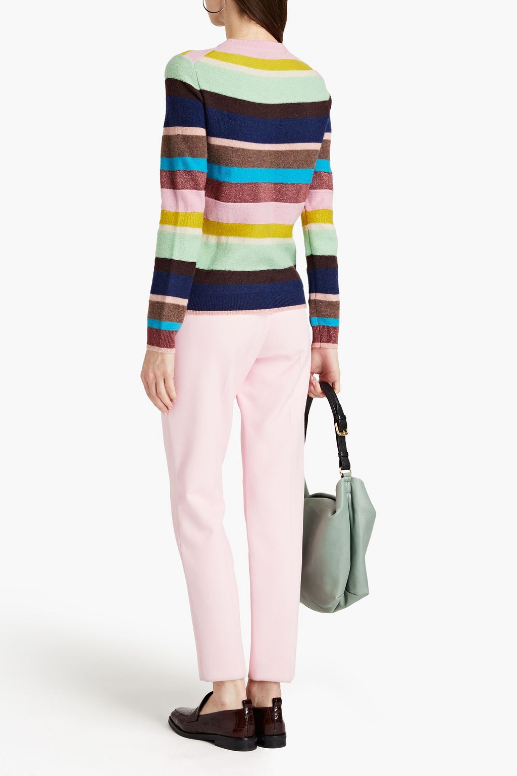 PS PAUL SMITH Metallic-trimmed striped merino wool-blend cardigan
