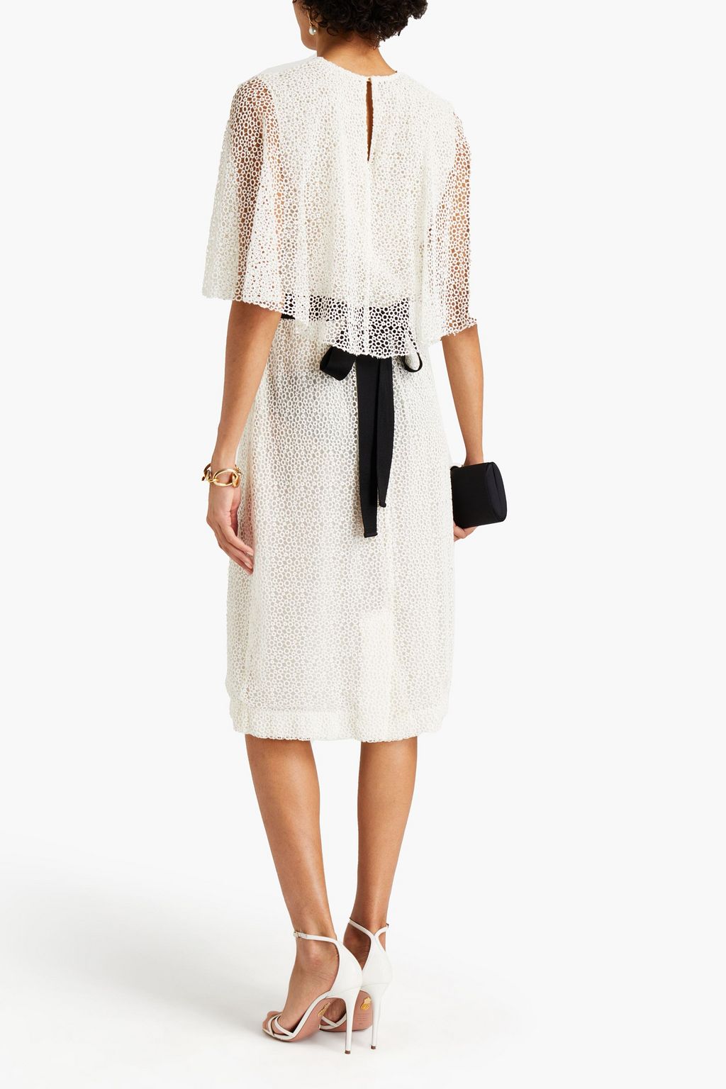 GIAMBATTISTA VALLI Cape-effect belted cotton-blend guipure lace dress