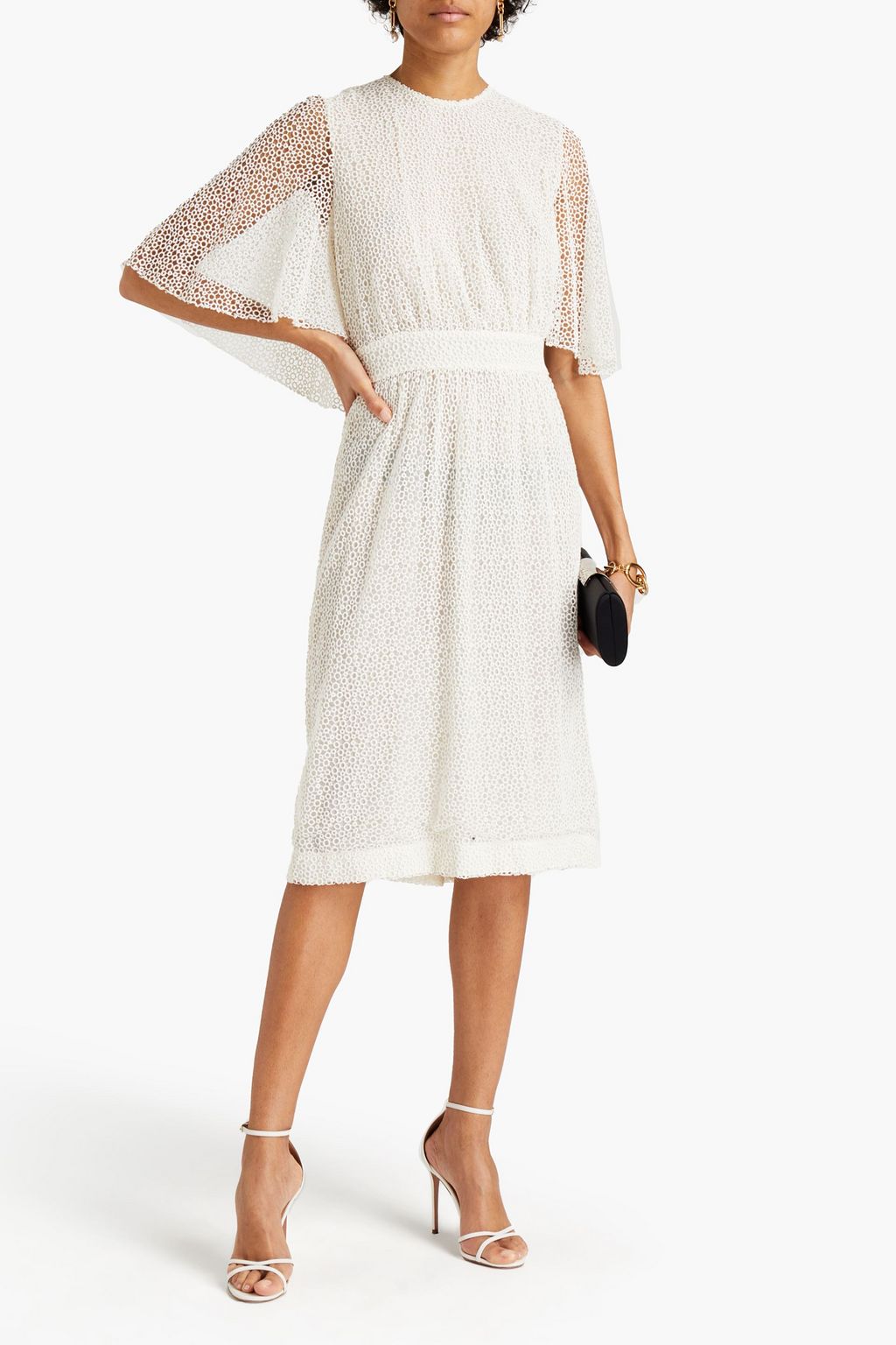 GIAMBATTISTA VALLI Cape-effect belted cotton-blend guipure lace dress
