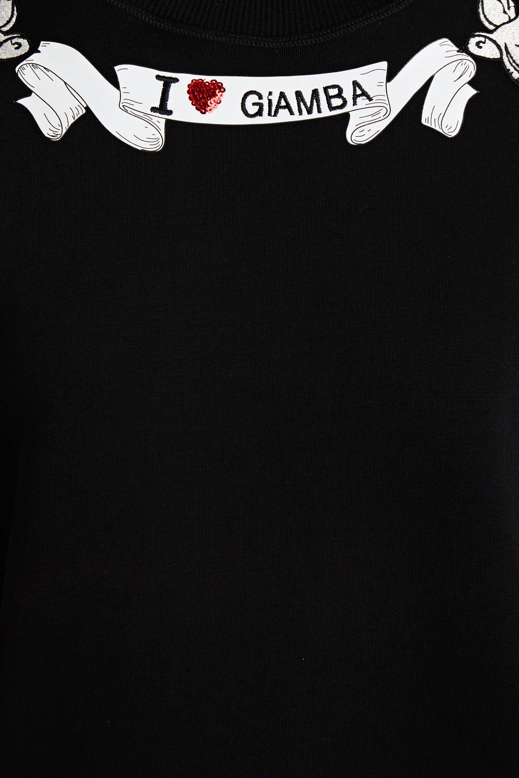 GIAMBA Embellished printed cotton-blend fleece sweatshirt