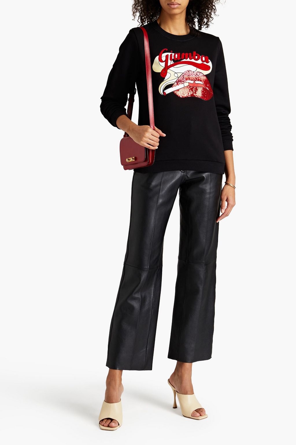 GIAMBA Sequin-embellished printed French cotton-terry sweatshirt