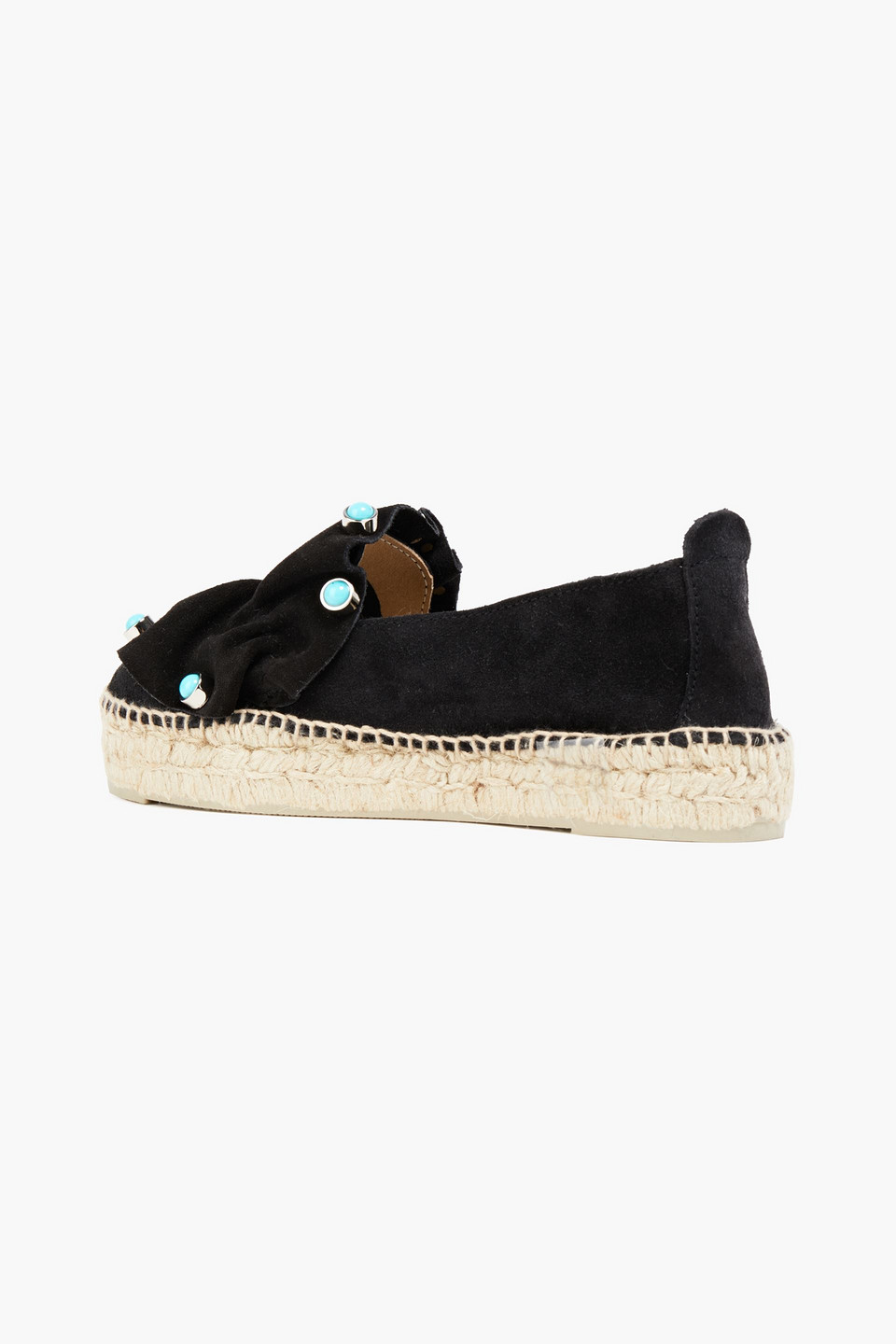 Shop Sergio Rossi Embellished Ruffled Suede Espadrilles In Black