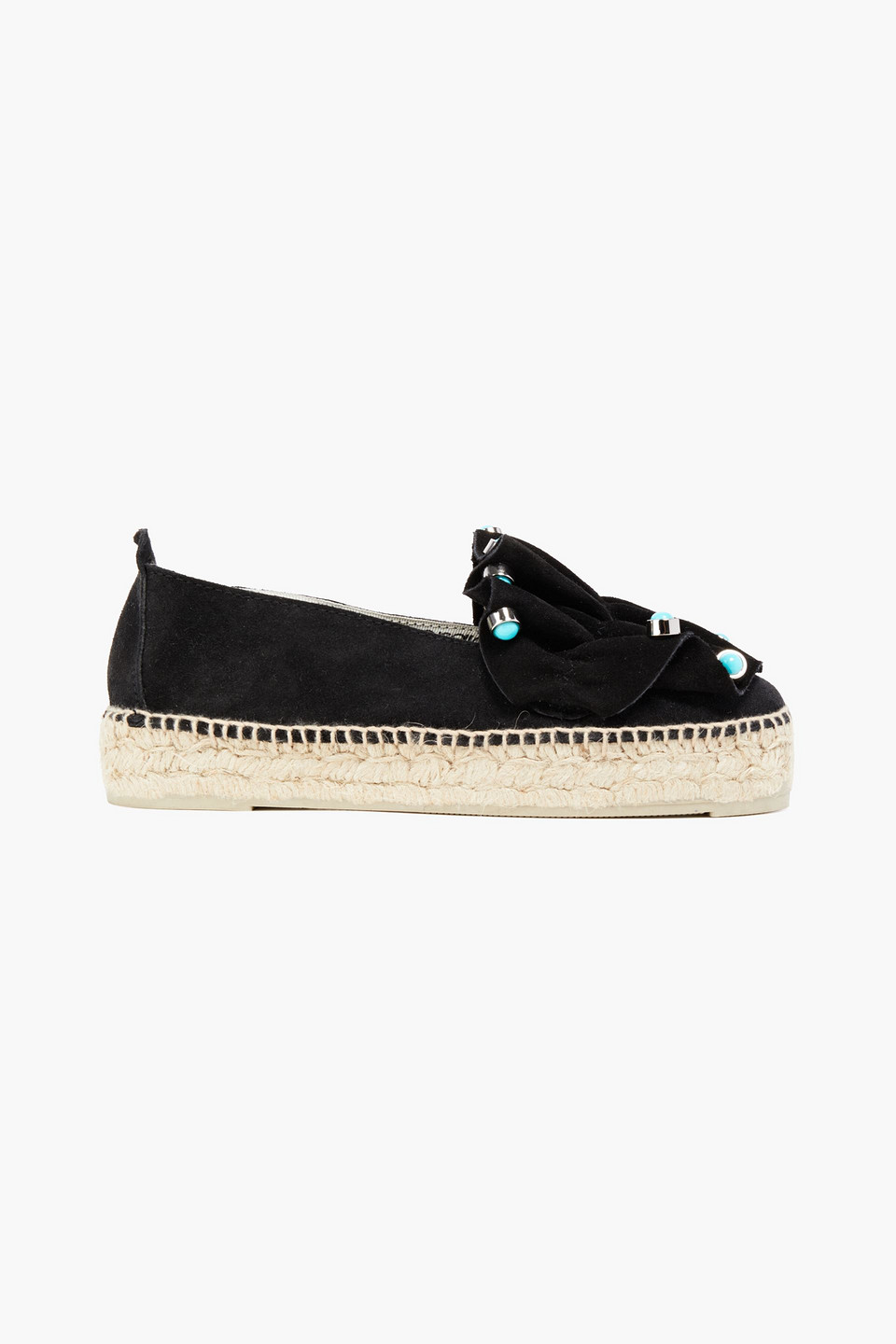 Shop Sergio Rossi Embellished Ruffled Suede Espadrilles In Black