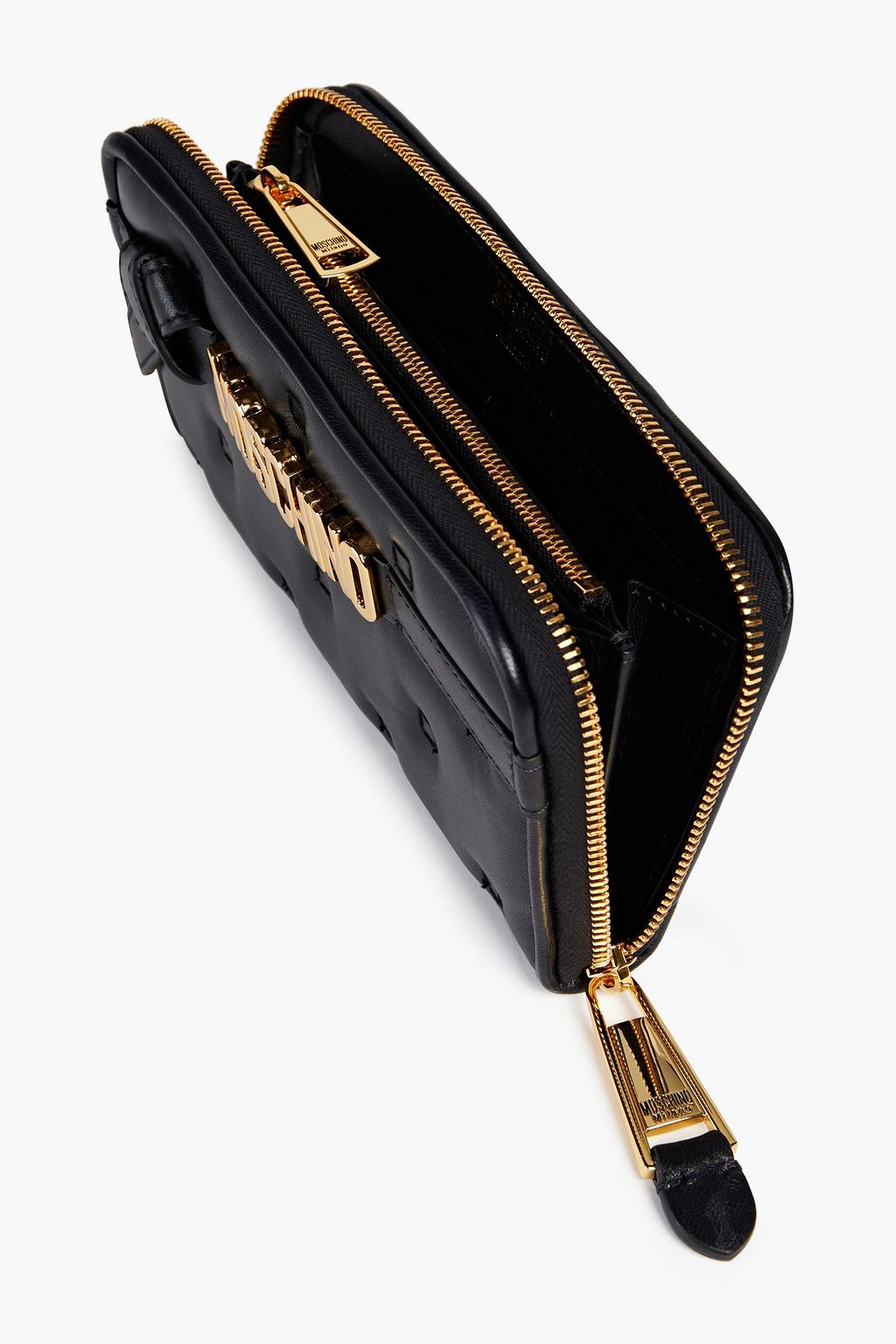 MOSCHINO Logo-appliquéd quilted leather wallet