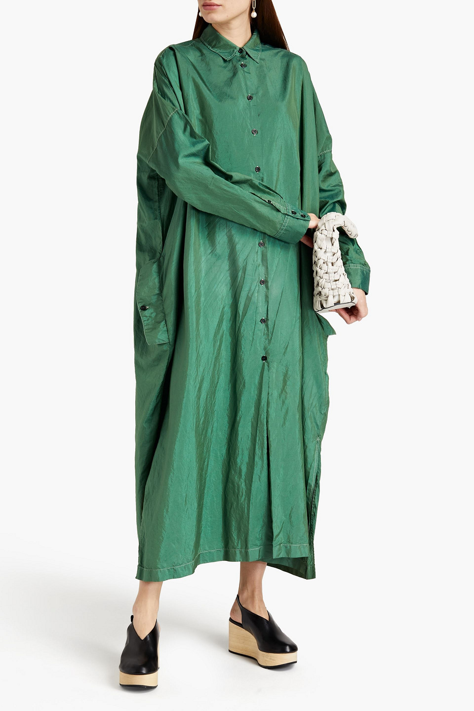 Jil Sander Oversized Crushed-satin Midi Shirt Dress In Green