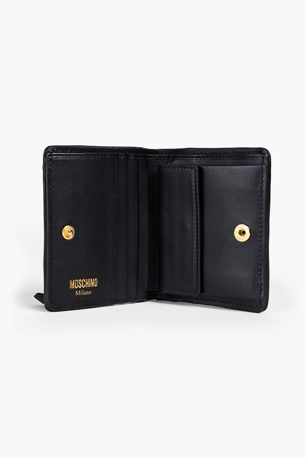 MOSCHINO Logo-appliquéd quilted leather wallet