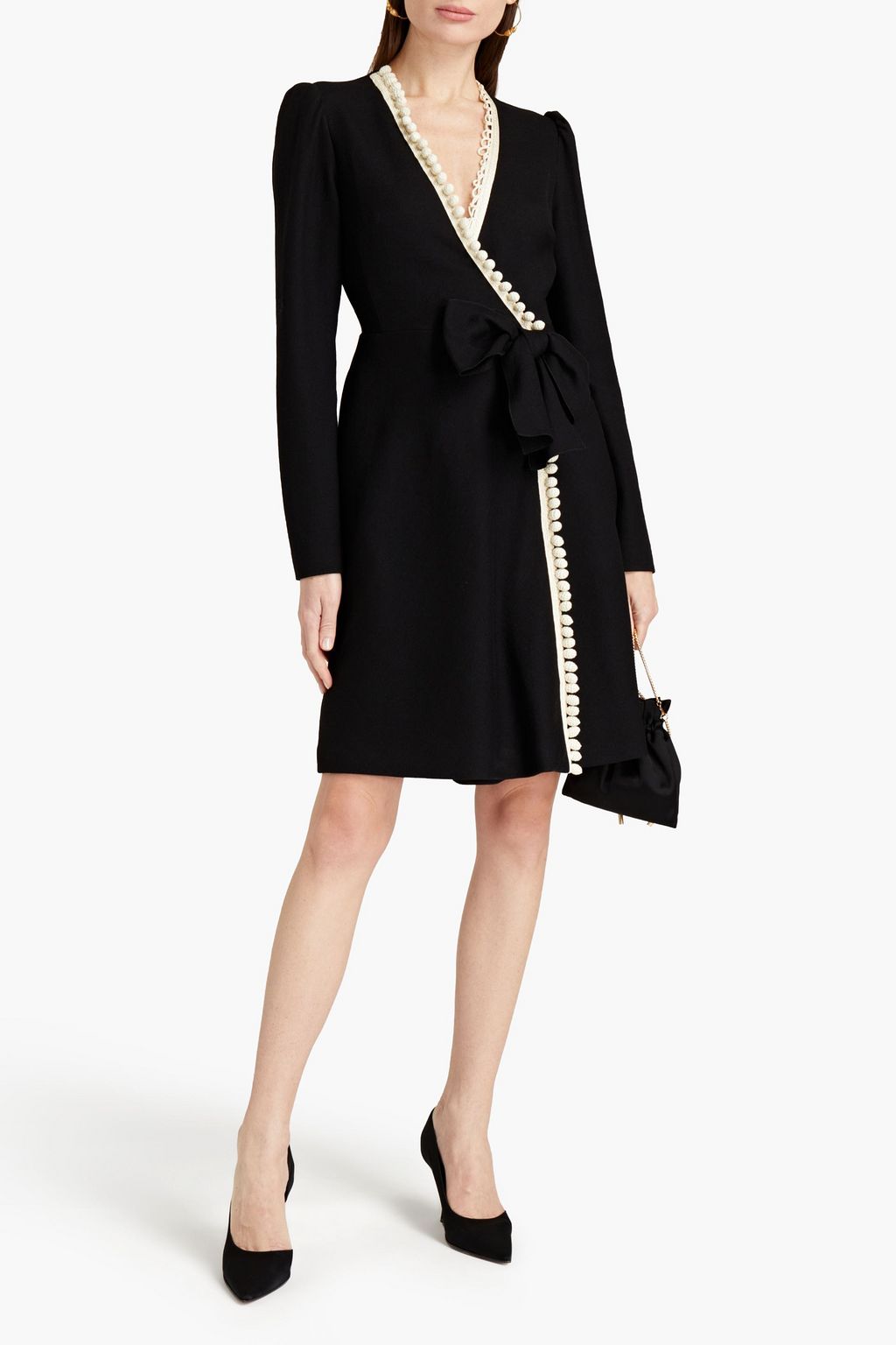 GIAMBATTISTA VALLI Embellished wool-crepe wrap dress