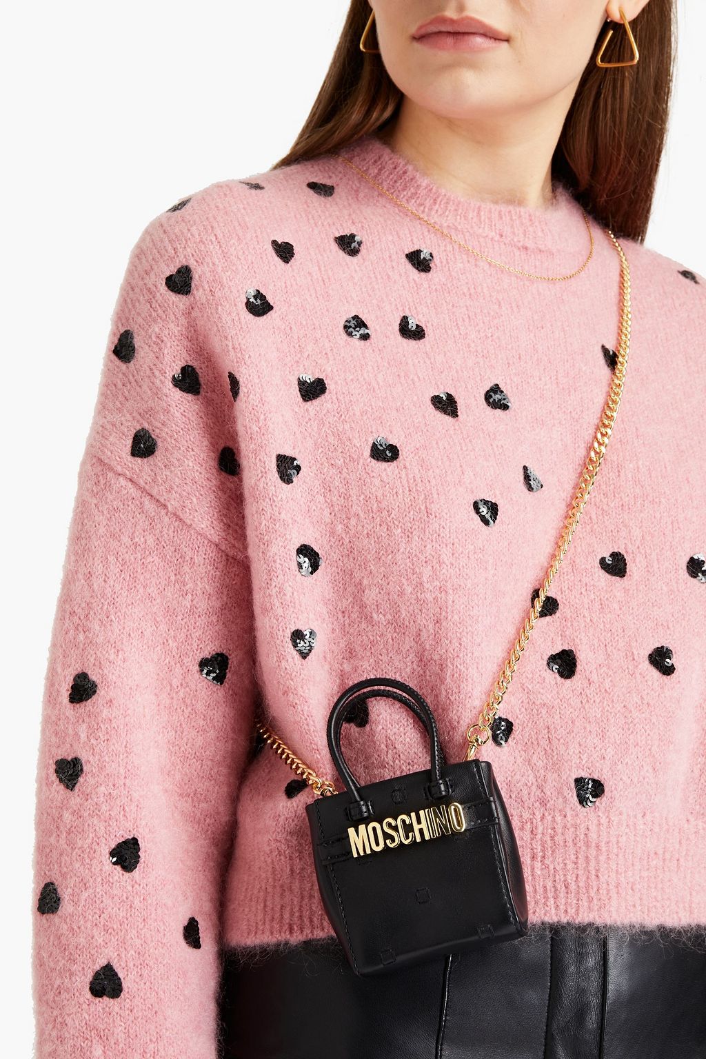 MOSCHINO Logo-appliquéd leather shoulder bag