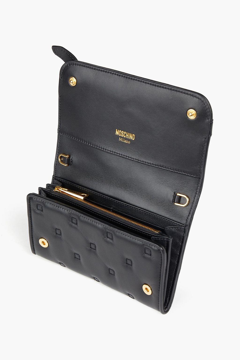 MOSCHINO Logo-appliquéd quilted leather wallet