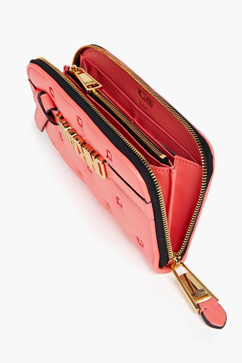 MOSCHINO Logo-appliquéd quilted leather wallet