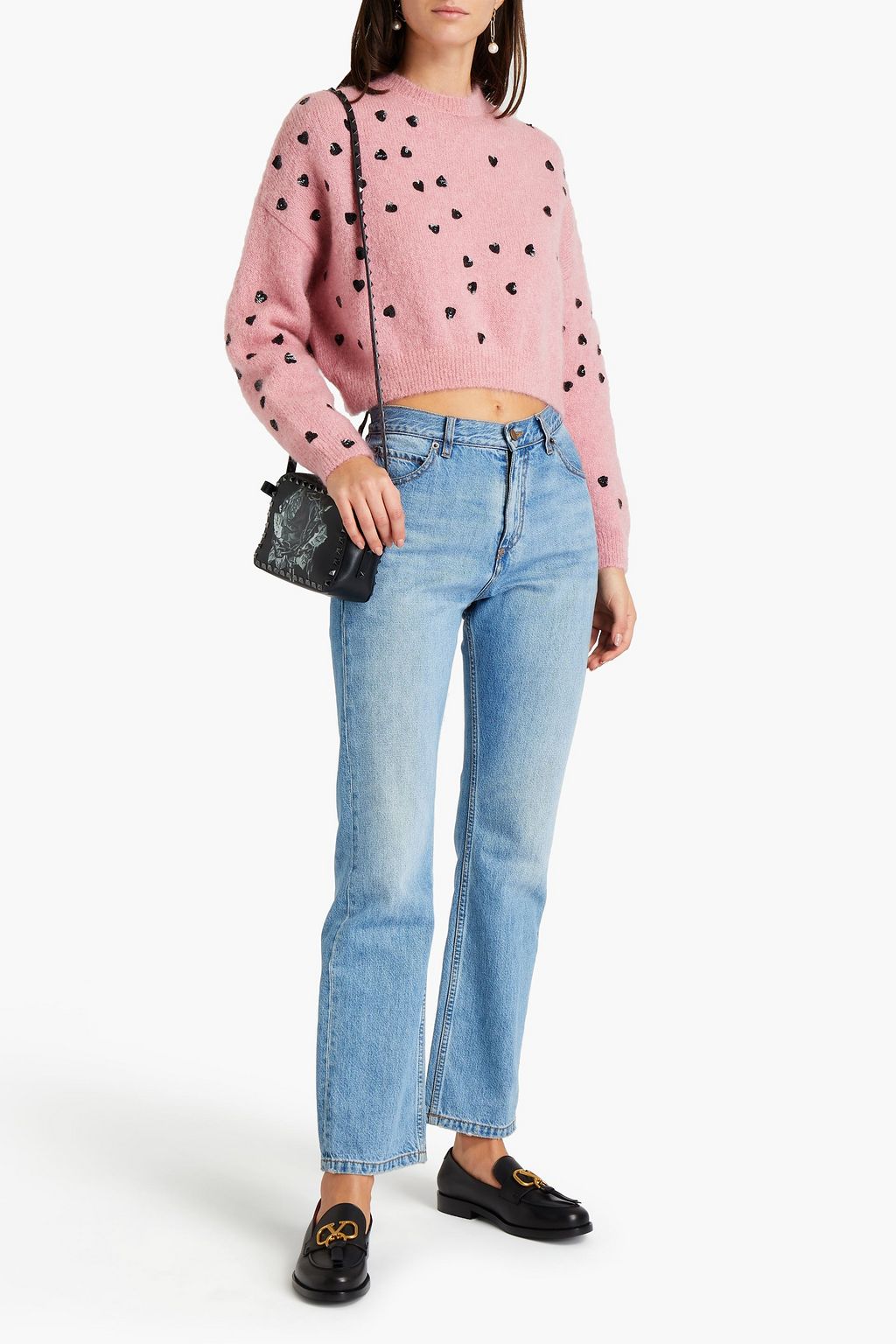 VALENTINO GARAVANI Cropped sequin-embellished mohair-blend sweater