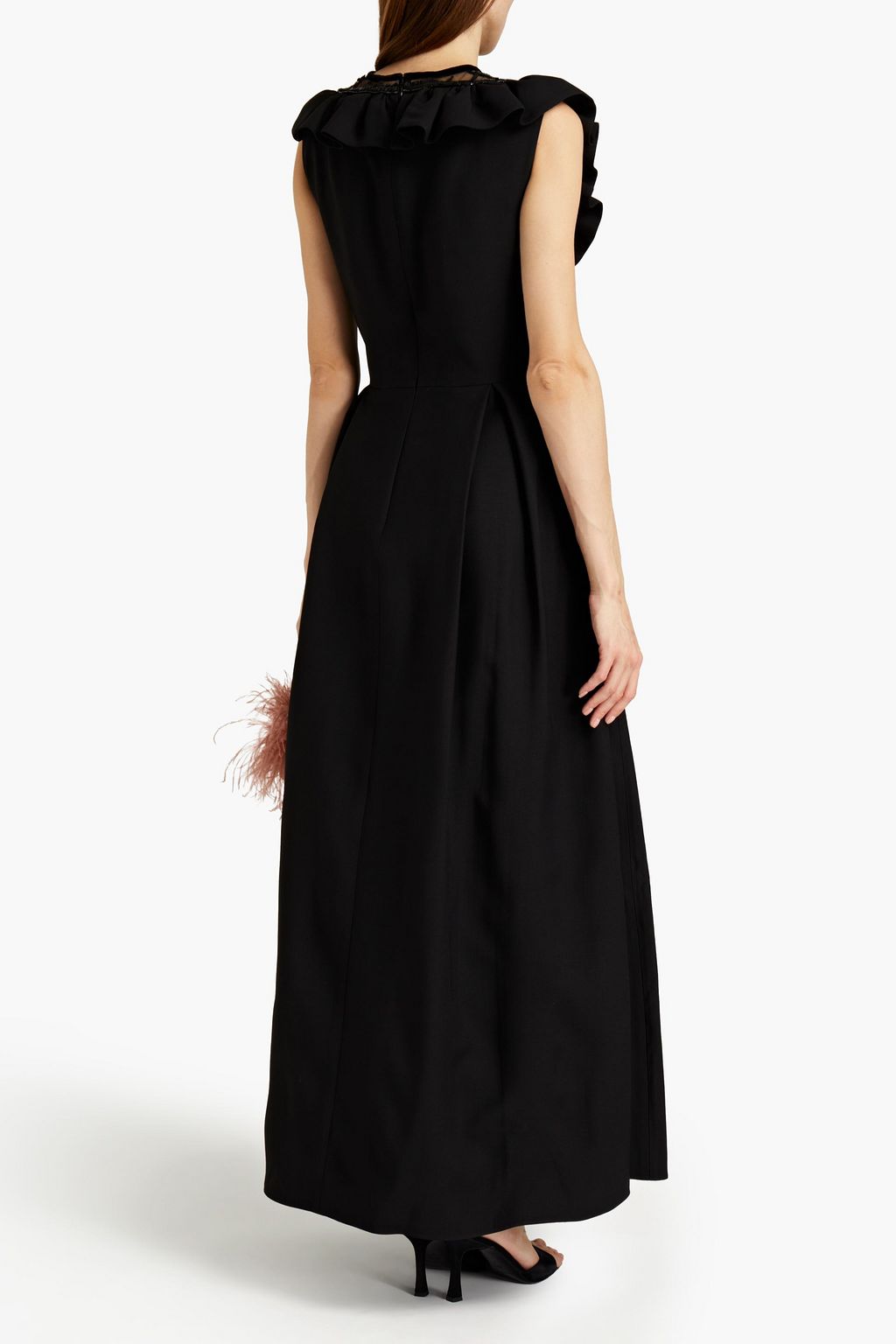 VALENTINO GARAVANI Embellished tulle-paneled wool and silk-blend crepe maxi dress