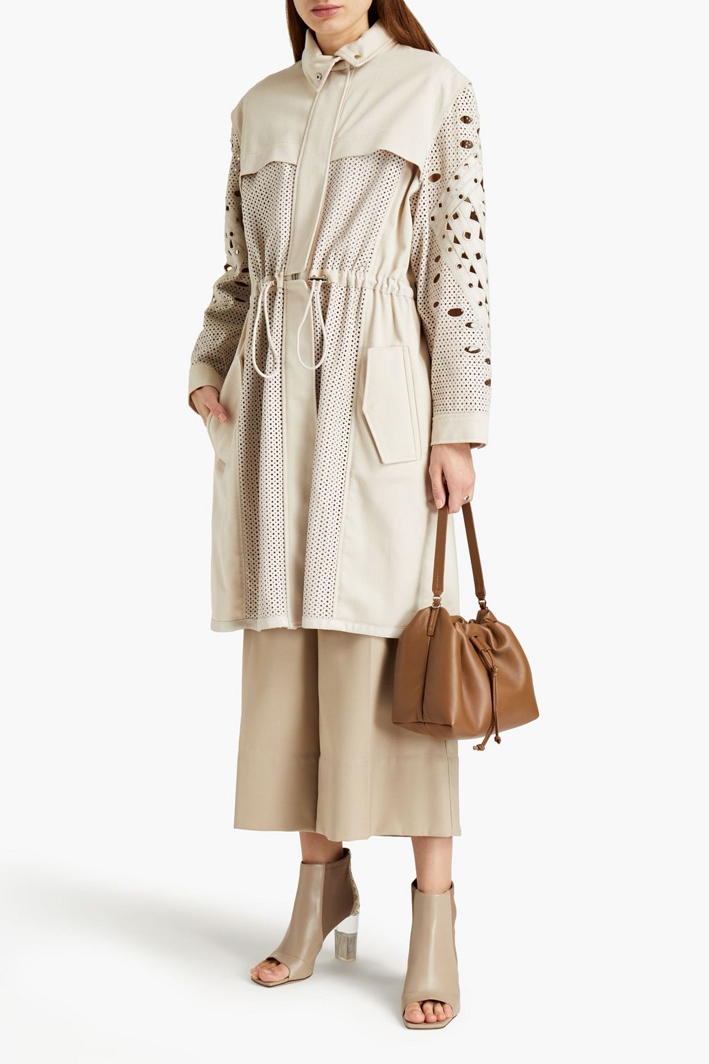 PUCCI Leather-paneled stretch-cotton gabardine coat