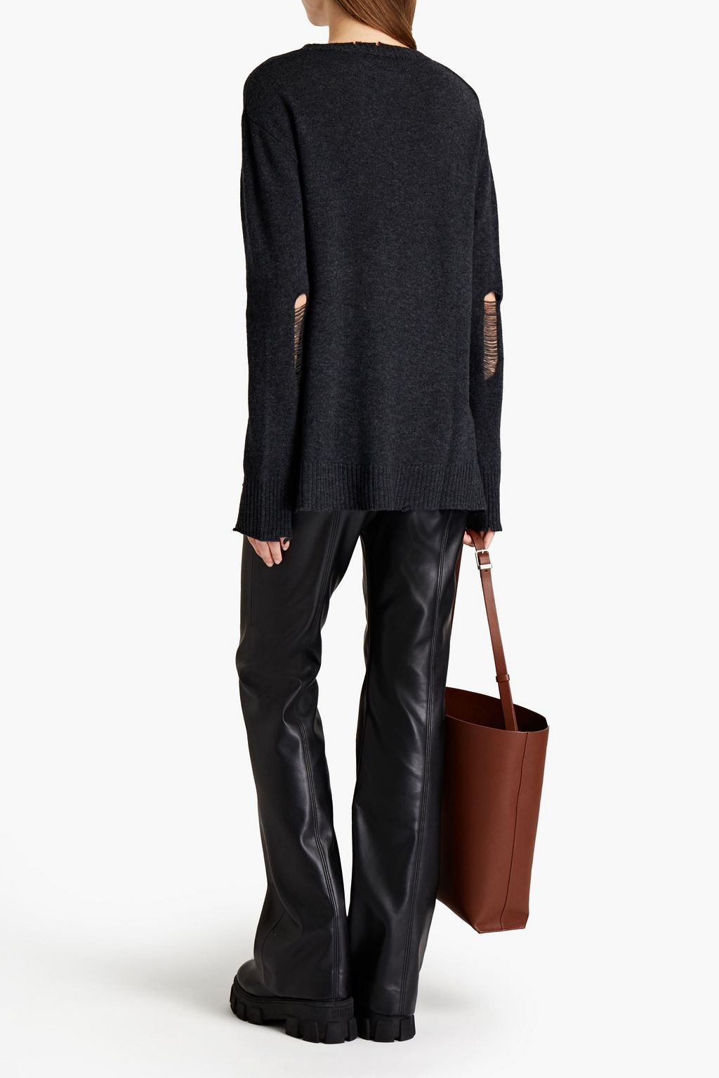 ENZA COSTA Distressed wool and cashmere-blend sweater