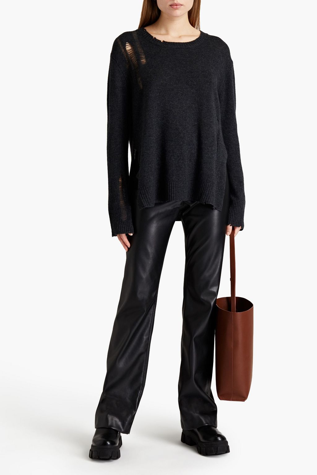 ENZA COSTA Distressed wool and cashmere-blend sweater