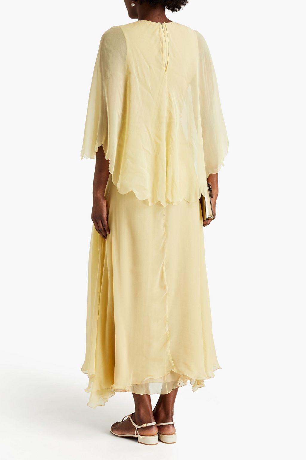 Pastel yellow Layered silk-chiffon maxi dress | VALENTINO | THE OUTNET