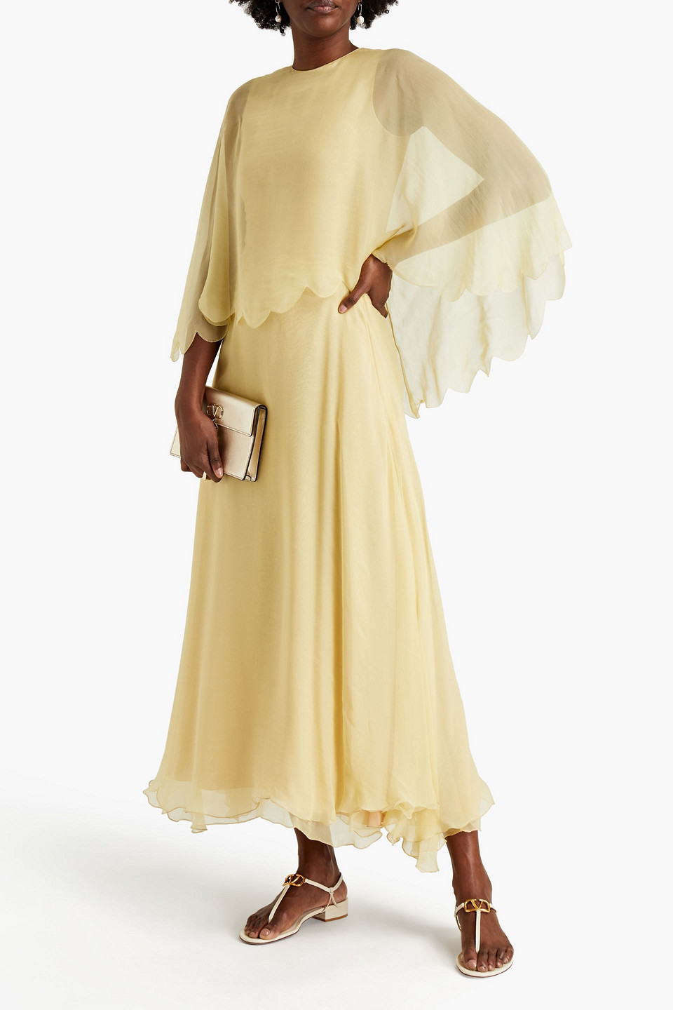 Valentino Layered Silk-chiffon Maxi Dress In Neutrals