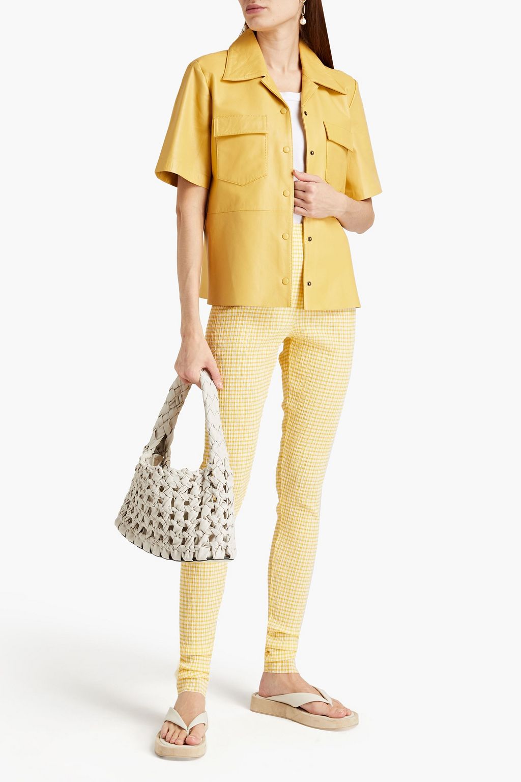 JIL SANDER Gingham seersucker slim-leg pants