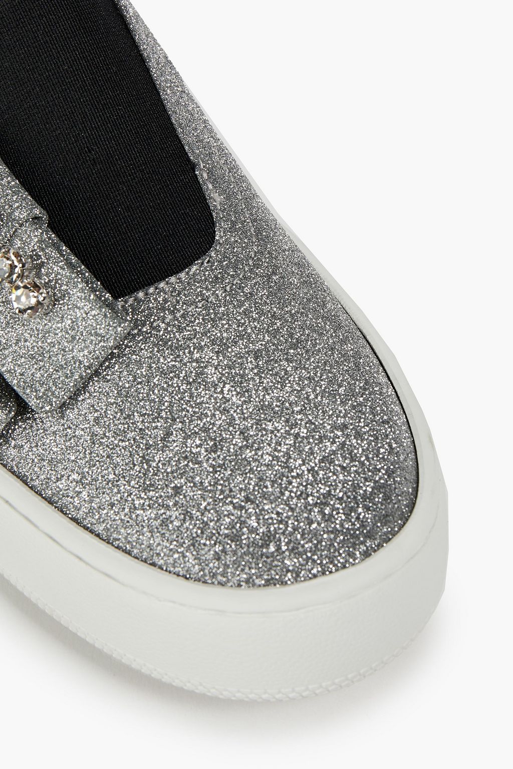 SERGIO ROSSI Embellished glittered leather slip-on sneakers