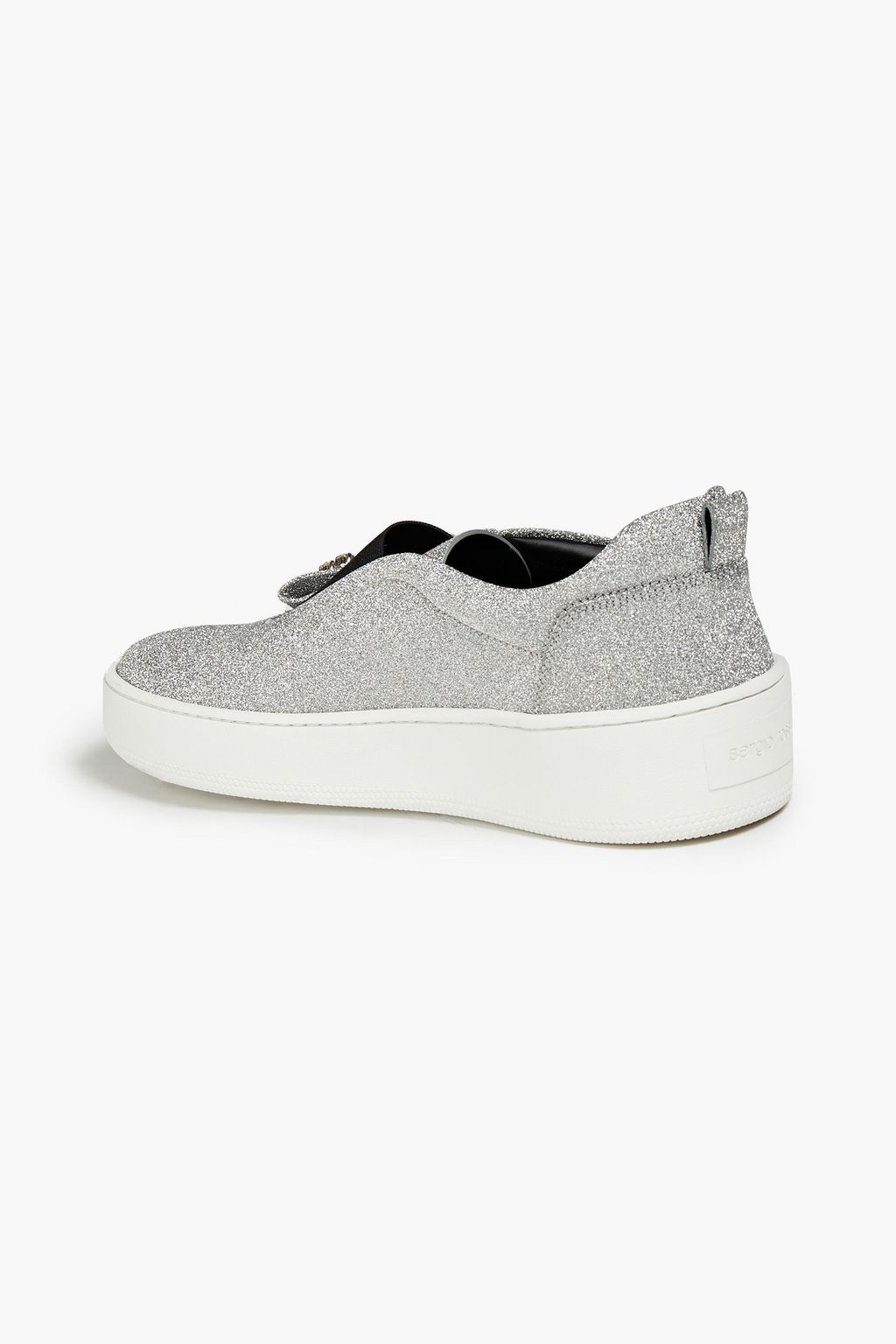 SERGIO ROSSI Embellished glittered leather slip-on sneakers