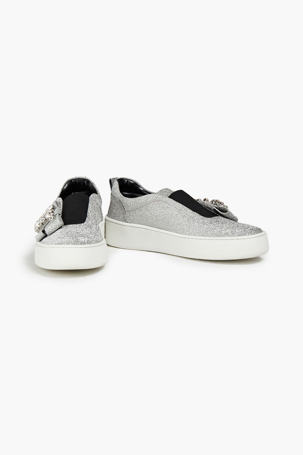 SERGIO ROSSI Embellished glittered leather slip-on sneakers