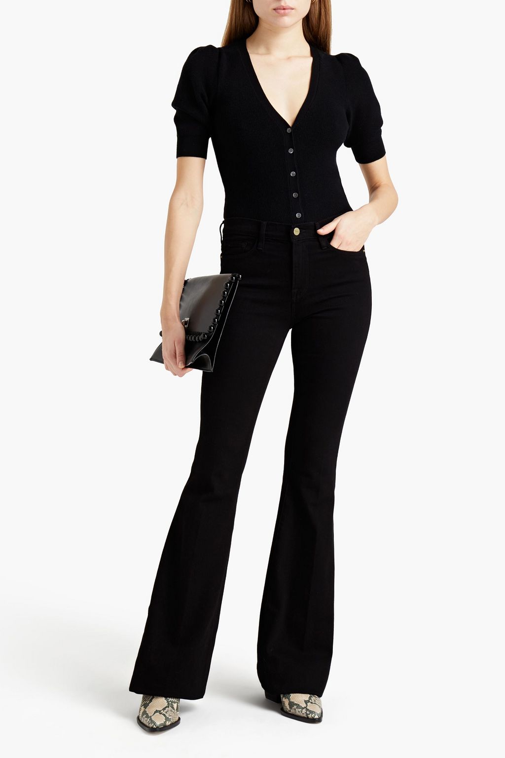 FRAME Cropped ribbed-knit cardigan