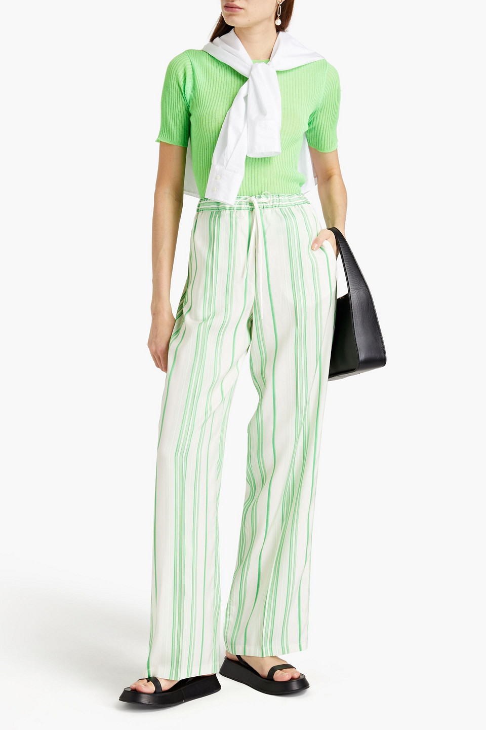 Jil Sander Gianmarco Striped Silk-jacquard Wide-leg Pants In Bright Green