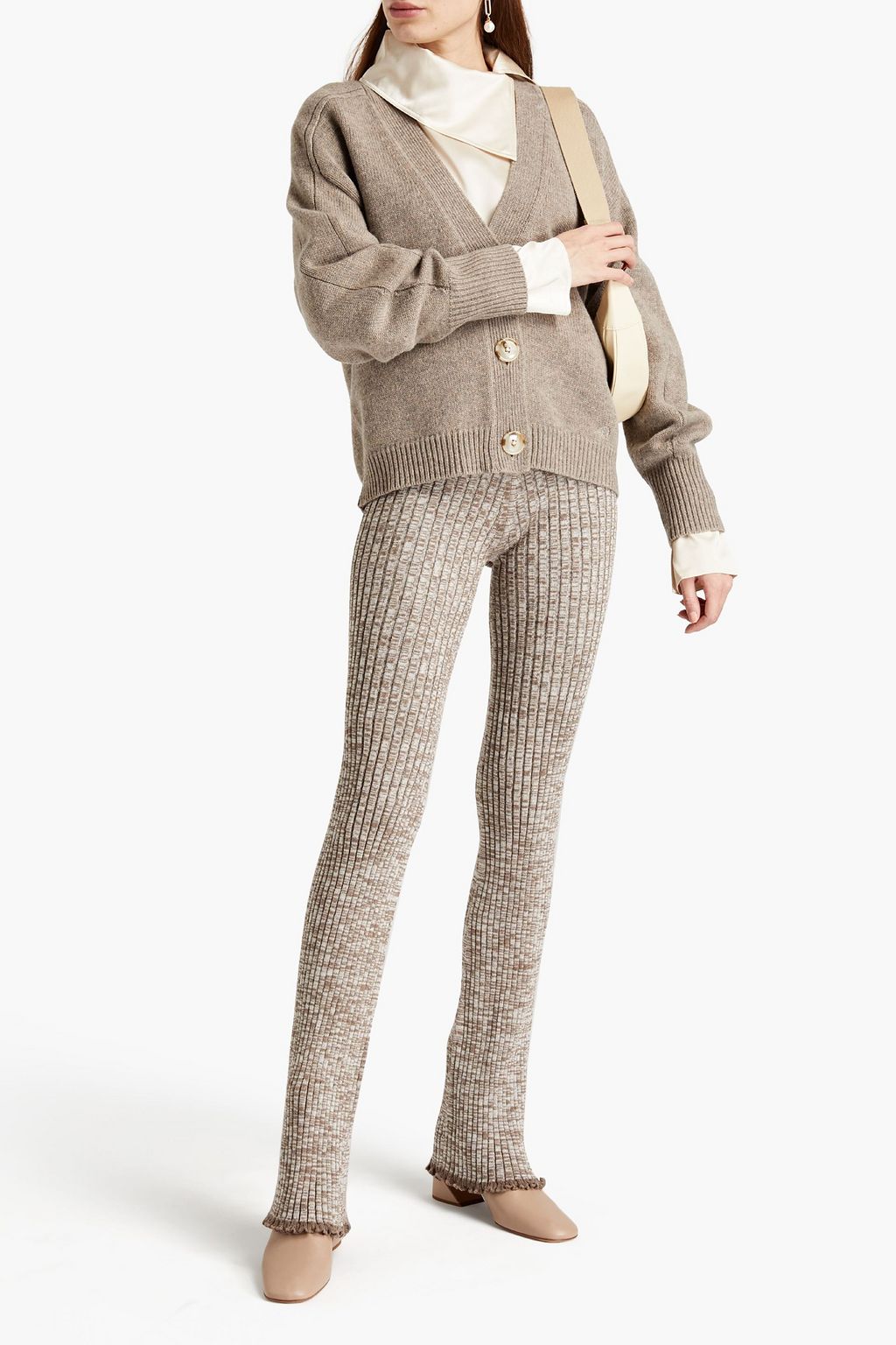 JIL SANDER Mélange ribbed wool-blend slim-leg pants