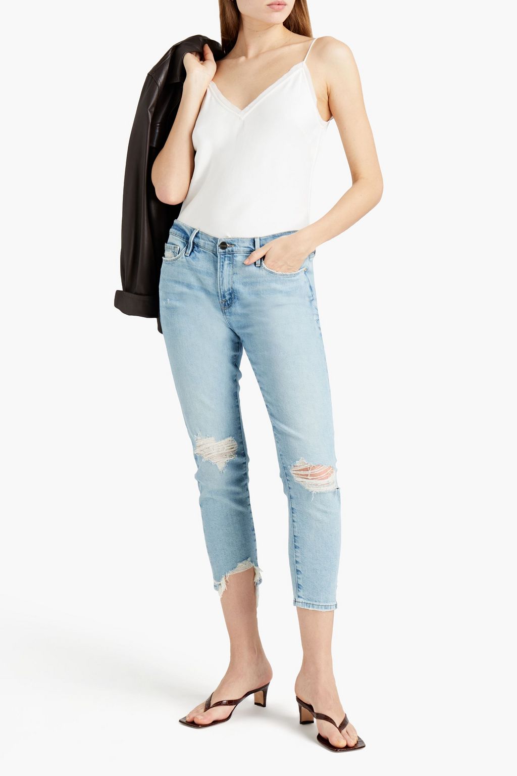 FRAME Le Garcon cropped distressed mid-rise skinny jeans