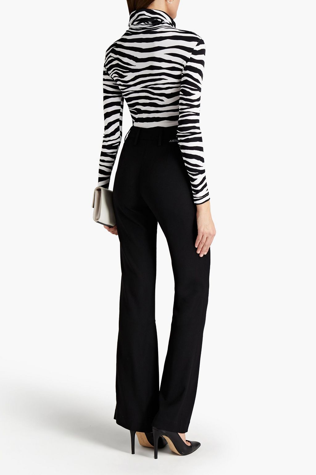 JUST CAVALLI Jacquard-trimmed stretch-twill flared pants