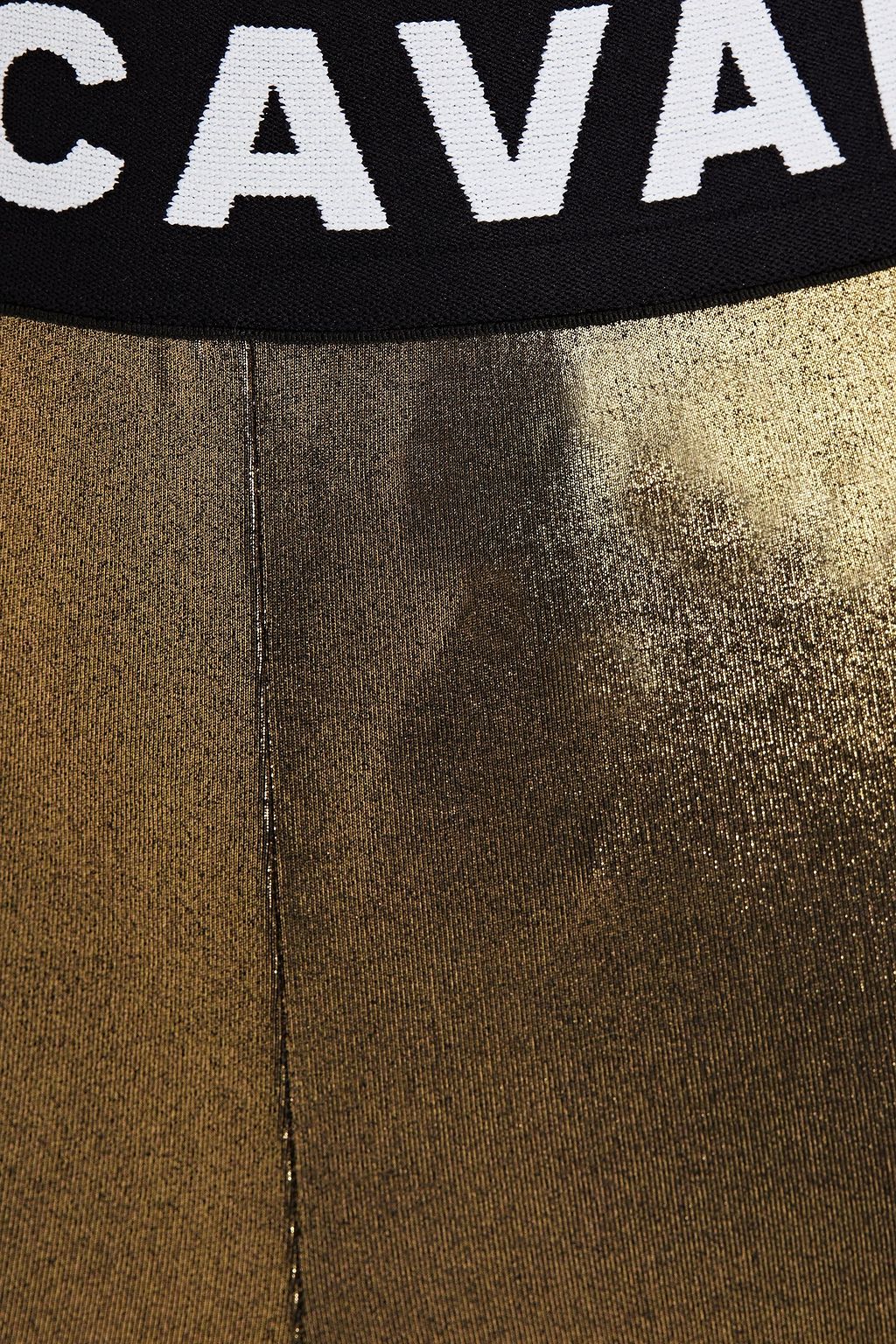 JUST CAVALLI Monogram-trimmed metallic jersey leggings