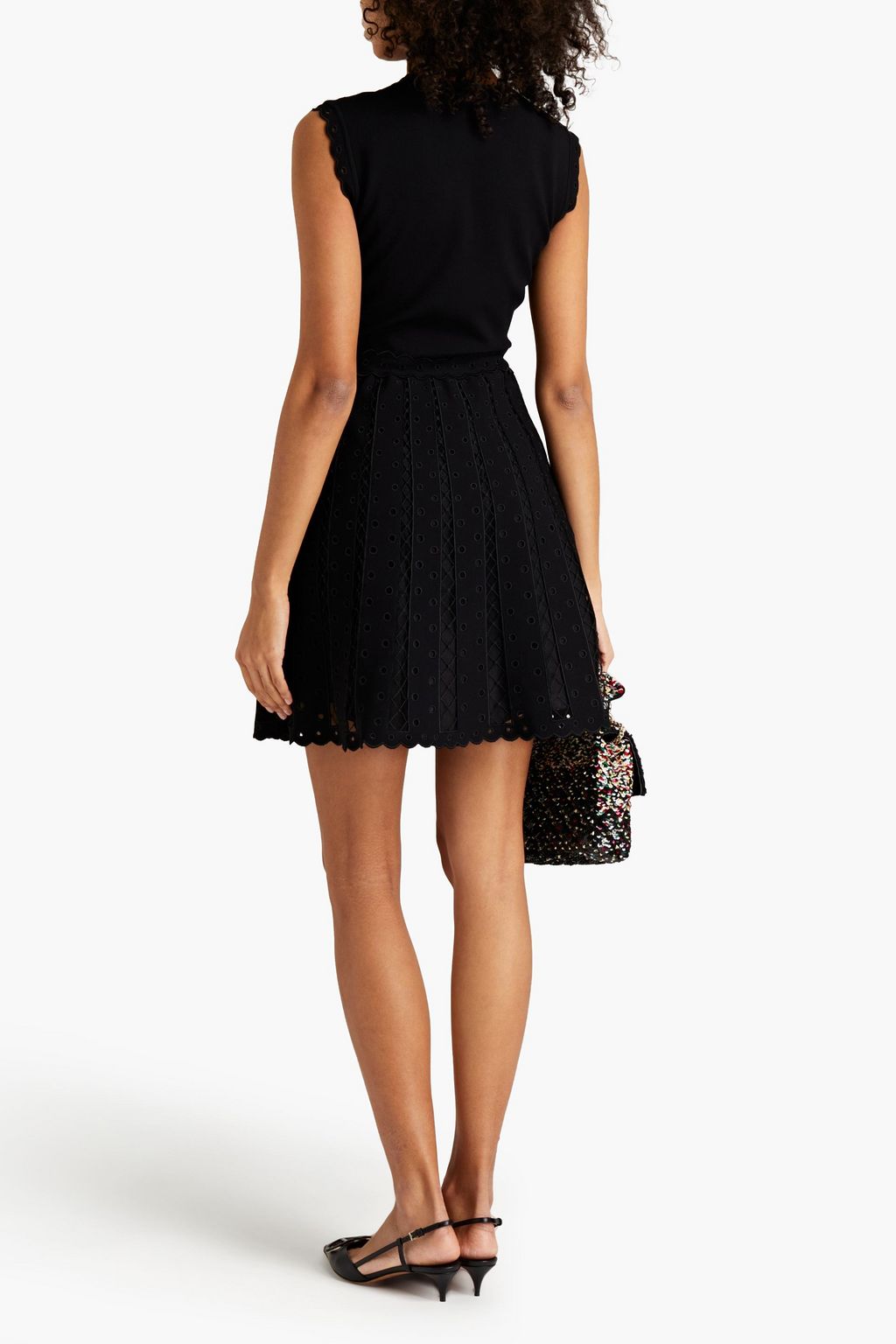 VALENTINO GARAVANI Broderie anglaise-trimmed stretch-knit mini dress